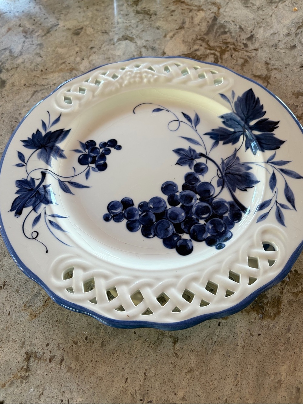 Vintage Fornali Italy Blue & White Grape Dinner Plates. Set of 2
